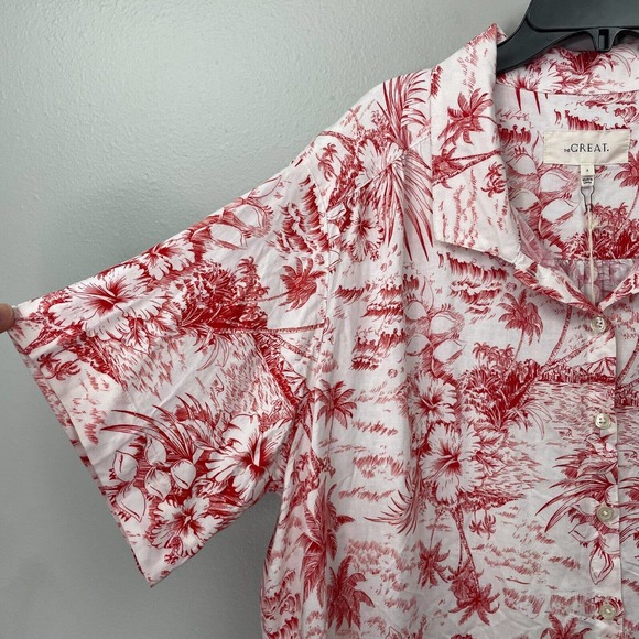 THE GREAT Red and White Palm Women's Top - Picture 4 of 11